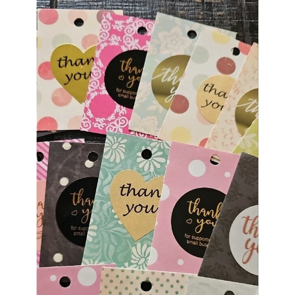 Assorted Small Business Thank You Tags 2x3 Patterned Paper Cardstock Mix 40pc